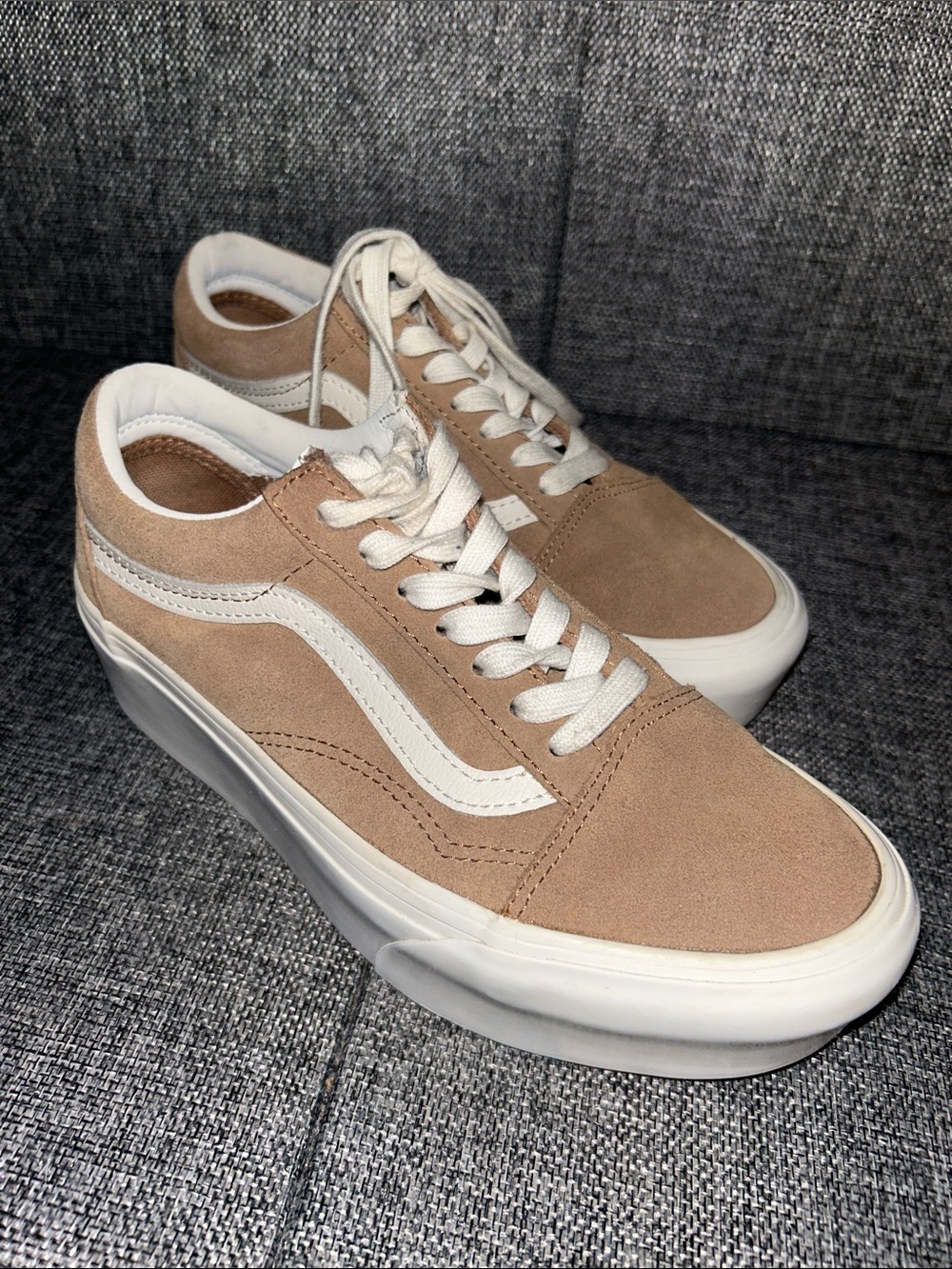 Vans Old Skool Stacked - Beige Suede Low-Top Sneakers with White Stripe